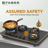 Faber 72 cm 4 Burner Built-in Gas Hob with Brass Burners, Auto Ignition & Flame Failure Device – HOB VERONA IND HD724 CI FFD AI