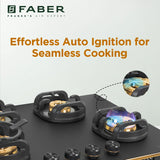 Faber 72 cm 4 Burner Built-in Gas Hob with Brass Burners, Auto Ignition & Flame Failure Device – HOB VERONA IND HD724 CI FFD AI