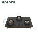 Faber 72 cm 3 Burner Built-in Gas Hob with Brass Burners, Auto Ignition & Flame Failure Device – Hob Verona HD723 CI FFD AI