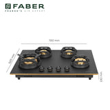 Faber 72 cm 4 Burner Built-in Gas Hob with Brass Burners, Auto Ignition & Flame Failure Device – HOB VERONA IND HD724 CI FFD AI