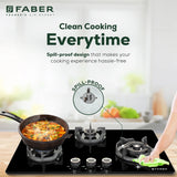 Faber 75 cm 3 Burner Built-in Gas Hob with Brass Burners, Auto Ignition & Flame Failure Device – HOB EXPERIA HT 753 ALU AI FFD