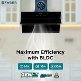 Faber HOOD AETHER BLDC HC SC BK 90 Kitchen Chimney, 90 cm, 1600 m³/hr, Filterless, Heat Auto Clean, BLDC Motor, Touch, Gesture & Remote Control