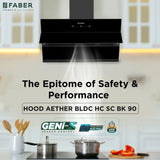 Faber HOOD AETHER BLDC HC SC BK 90 Kitchen Chimney, 90 cm, 1600 m³/hr, Filterless, Heat Auto Clean, BLDC Motor, Touch, Gesture & Remote Control