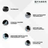 Faber HOOD ASPIRE IN HC SC FL BK 60 Kitchen Chimney | 60 cm, 1200 m³/hr, Filterless, Auto Clean, Touch & Gesture Control