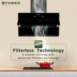faber HOOD BLISS FL HC SC BK IN 90 Kitchen Chimney, 90 cm, 1350 m³/hr, Filterless, Heat Auto Clean, Touch & Gesture Control
