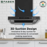 Faber BONITO 3D IND HC SC FL BK 60 Kitchen Chimney | 60 cm, 1250 m³/hr, Filterless, Auto Clean, Touch & Gesture Control