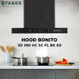 Faber BONITO 3D IND HC SC FL BK 60 Kitchen Chimney | 60 cm, 1250 m³/hr, Filterless, Auto Clean, Touch & Gesture Control