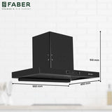 Faber BONITO 3D IND HC SC FL BK 90 Kitchen Chimney, 90 cm, 1250 m³/hr, Filterless, Auto Clean, Touch & Gesture Control