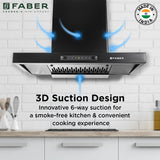 Faber HOOD BONITO 3D IN HC SC FL BK 75 Kitchen Chimney, 75 cm, 1250 m³/hr, Filterless, Electro Thermal Auto Clean, Touch & Gesture Control