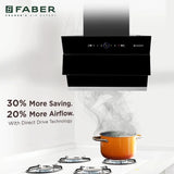 Faber HOOD COMET FL HC SC BK IN 60 Kitchen Chimney, 60 cm, 1600 m³/hr, Filterless, BLDC Motor, Auto Clean