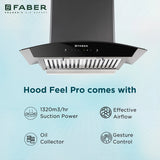 Faber FEEL PRO TC SC BF BK 60 Kitchen Chimney | 60 cm, 1320 m³/hr, 3-Layer SS Baffle Filter, Touch & Gesture Control
