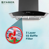 Faber FEEL PRO TC SC BF BK 60 Kitchen Chimney | 60 cm, 1320 m³/hr, 3-Layer SS Baffle Filter, Touch & Gesture Control