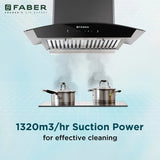 Faber FEEL PRO TC SC BF BK 60 Kitchen Chimney | 60 cm, 1320 m³/hr, 3-Layer SS Baffle Filter, Touch & Gesture Control