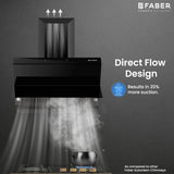 Faber LAUREN IN HC SC FL BK 60 Kitchen Chimney | 60 cm, 1400 m³/hr, Filterless, Heat Auto Clean, Odor Sensor