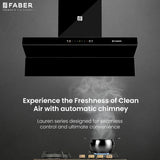 Faber LAUREN IN HC SC FL BK 90 Kitchen Chimney | 90 cm, 1400 m³/hr, Filterless, Heat Auto Clean, Odor Sensor