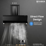 Faber LAUREN IN HC SC FL BK 90 Kitchen Chimney | 90 cm, 1400 m³/hr, Filterless, Heat Auto Clean, Odor Sensor