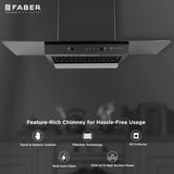 Faber MERCURY PRO IN HC SC BK FL 90 Kitchen Chimney | 90 cm, 1200 m³/hr, Baffle Filter, Auto Clean, Touch & Gesture