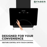 Faber HOOD MOJITO IN HC SC FL BK 60 Kitchen Chimney, 60 cm, 1200 m³/hr, Filterless, Heat Auto Clean, Touch & Gesture Control