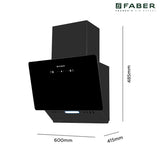 Faber HOOD MOJITO IN HC SC FL BK 60 Kitchen Chimney, 60 cm, 1200 m³/hr, Filterless, Heat Auto Clean, Touch & Gesture Control