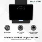Faber HOOD MOJITO IN HC SC FL BK 60 Kitchen Chimney, 60 cm, 1200 m³/hr, Filterless, Heat Auto Clean, Touch & Gesture Control