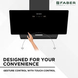 Faber MOJITO IN HC SC FL BK 90 Kitchen Chimney, 90 cm, 1200 m³/hr, Filterless, Heat Auto Clean, Touch & Gesture