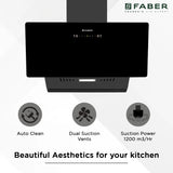 Faber MOJITO IN HC SC FL BK 90 Kitchen Chimney, 90 cm, 1200 m³/hr, Filterless, Heat Auto Clean, Touch & Gesture