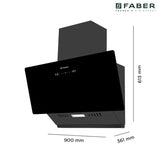 Faber MOJITO IN HC SC FL BK 90 Kitchen Chimney, 90 cm, 1200 m³/hr, Filterless, Heat Auto Clean, Touch & Gesture