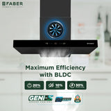 Faber HOOD SIGMA BLDC HC SC BK 90 Kitchen Chimney, 90 cm, 1600 m³/hr, BLDC Motor, Filterless, Auto Clean, Touch, Gesture & Remote Control
