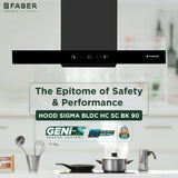 Faber HOOD SIGMA BLDC HC SC BK 90 Kitchen Chimney, 90 cm, 1600 m³/hr, BLDC Motor, Filterless, Auto Clean, Touch, Gesture & Remote Control