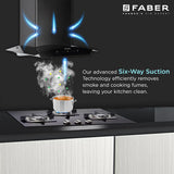 Faber STELLA 3D IN HC SC FL BK 60 Kitchen Chimney, 60 cm, 1400 m³/hr, Filterless, Heat Auto Clean, Odor Sensor