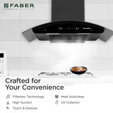 Faber TITANIUM IN HC SC FL 90 Kitchen Chimney | 90 cm, 1400 m³/hr, Filterless, Heat Auto Clean, Touch & Gesture