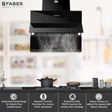 Faber ZENITH FL HC SC BK IN 60 Kitchen Chimney | 60 cm, 1400 m³/hr, Filterless, Heat Auto Clean, Odor Sensor