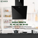Faber ZENITH FL HC SC BK IN 60 Kitchen Chimney | 60 cm, 1400 m³/hr, Filterless, Heat Auto Clean, Odor Sensor
