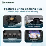 Faber 70 cm 4 Burner Built-in Gas Hob with Brass Burners, Auto Ignition, Multi-Flame Burners & 8 mm Toughened Black Glass – Hob PRIME HT704 CRS BR CI AI