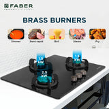 Faber 70 cm 3 Burner Built-in Gas Hob with Brass Burners, Auto Ignition & Toughened Glass – Hob PRIME HT703 CRS BR CI AI