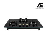 Faber 78 cm 3 Burner Built-in Gas Hob with Brass Burners, Auto Ignition & 8 mm Toughened Black Glass – Hob Maxus HT783 CRS BR CI AI