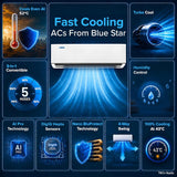 Blue Star 2 Ton 3 Star, New Star Rated, Smart Inverter Split AC (Copper,4-Way Swing, DigiQ Hepta Sensor, Blue Fins,Turbo Cool, Self Clean Technology (IA322DXU, White)