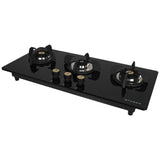 Faber 80 cm 3 Burner Built-in Gas Hob with Brass Burners, Auto Battery Ignition & 8 mm Toughened Black Glass – Hob Maxus HT803 CRS BR CI AI