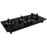 Faber 80 cm 3 Burner Built-in Gas Hob with Brass Burners, Auto Battery Ignition & 8 mm Toughened Black Glass – Hob Maxus HT803 CRS BR CI AI