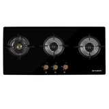 Faber 80 cm 3 Burner Built-in Gas Hob with Brass Burners, Auto Battery Ignition & 8 mm Toughened Black Glass – Hob Maxus HT803 CRS BR CI AI