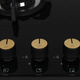 Faber Maxus 60cm 3 Burner Built-In Gas Hob | 8mm Toughened Black Glass | Auto Ignition | Cast Iron Pan Support - Hob Maxus HT603 CRS BR CI AI