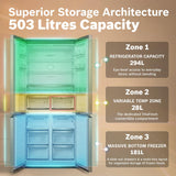 Bosch 503L, 3 Star, Frost Free 4 Door Side-by-Side Refrigerator with Perfect fit technology,Zero Gap, Prevents wall collision,VitaFresh Plus Technology(2026 Model, KCP88E256I, Dark Lake Metal)