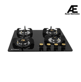 Faber Hob/Hobtop 4 Brass Burner Auto Electric Ignition Glass and Mild Steel Top (Maxus HT604 CRS BR CI AI) Black