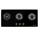 Faber 80 cm 3 Burner Built-in Gas Hob with Brass Burners, Auto Battery Ignition & 8 mm Toughened Black Glass – Hob Maxus HT803 CRS BR CI AI