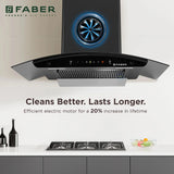 Faber Mystic 75 cm Filterless Kitchen Chimney with 1500 m³/hr Suction, BLDC Motor, Auto-Clean & Touch/Gesture Control – HOOD MYSTIC HC SC FL BK IN 75