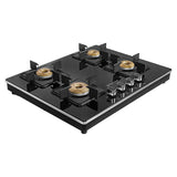 Faber 4 Burner Gas Cooktop with Forged Burners, Manual Ignition, Black Matt Finish & Diamond-Coated Pan Supports – Hob Cooktop Elite 4BB BK CI