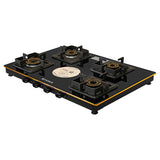 Faber 4 Burner Gas Cooktop with Brass Burners, Manual Ignition & Diamond-Coated Finish – HOB COOKTOP PRINCE PLUS 4BB BK