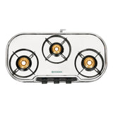 Faber 3 Burner Stainless Steel Gas Cooktop with Brass Burners, Manual Ignition & Euro-Coated Pan Supports – HOB COOKTOP CRYSTAL 3BB SS