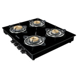 Faber 4 Burner Gas Cooktop with Brass Burners, Manual Ignition & Tempered Black Glass – HOB COOKTOP MAGIC 4BB BK
