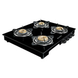 Faber 4 Burner Gas Cooktop with Brass Burners, Manual Ignition & Tempered Black Glass – HOB COOKTOP MAGIC 4BB BK